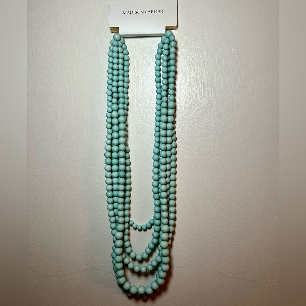 NWT Madison Parker light blue beaded multi strand necklace